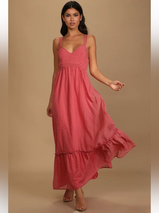 Lulus Dresses & Skirts - Lulus Show Me Your Love Story Swiss Dot Tie Back Ruffle Hem Maxi Dress• Small